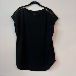 Ann Taylor Black Blouse with Gold zippers on shoulders
